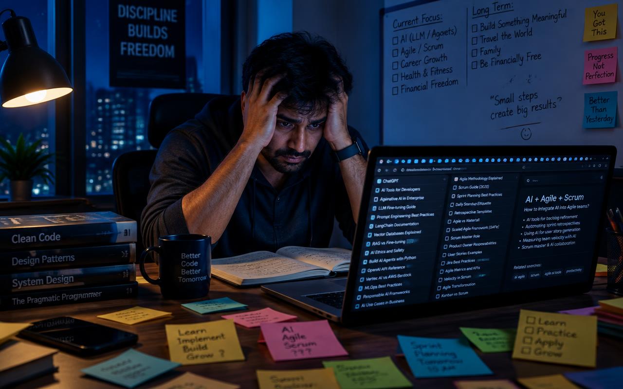 Overwhelmed IT professional at night